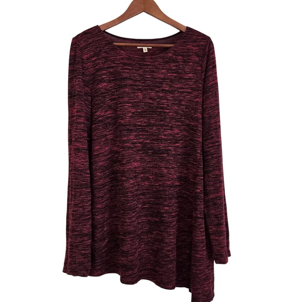 90s Grunge/Whimisgoth Red & Black SpaceDye Long Sleeve Top Asymmetric Hem Size L